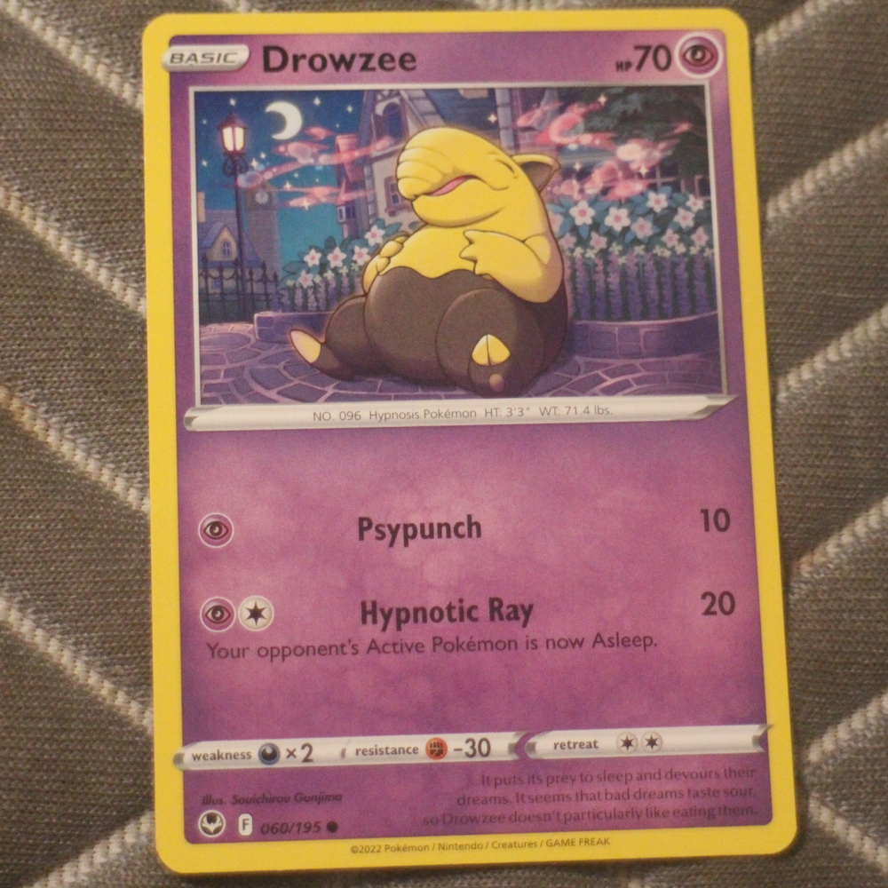Pokemon Drowzee Card - Yellow and Purple